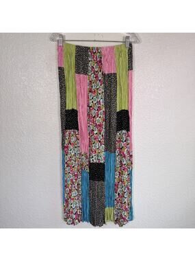 Vintage Lucia Lukken Broomskirt Skirt Womens Medium Patchwork Floral Pleat Boho